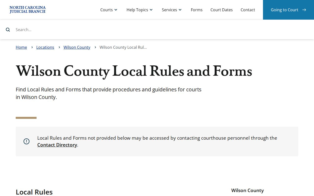 Wilson County court calendar local rules and forms resource