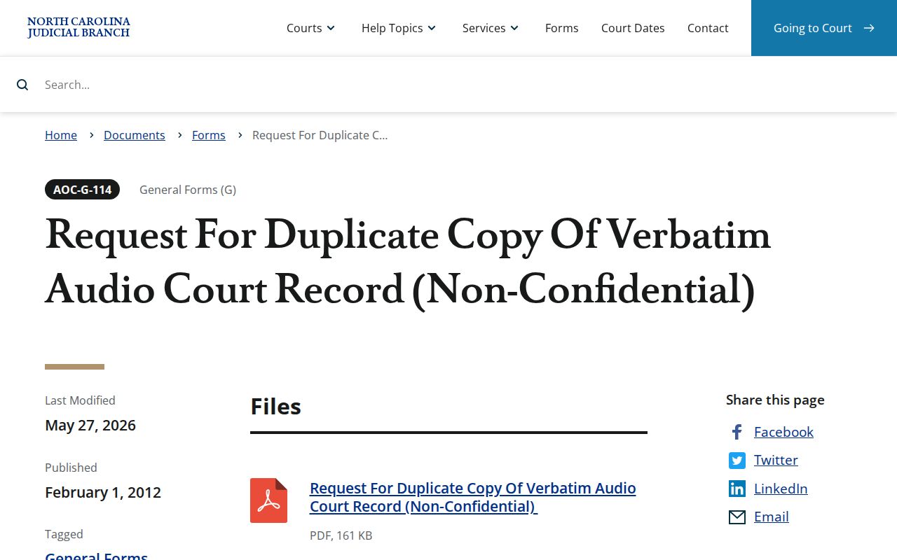 Wilson County court records AOC-G-114 audio record request form
