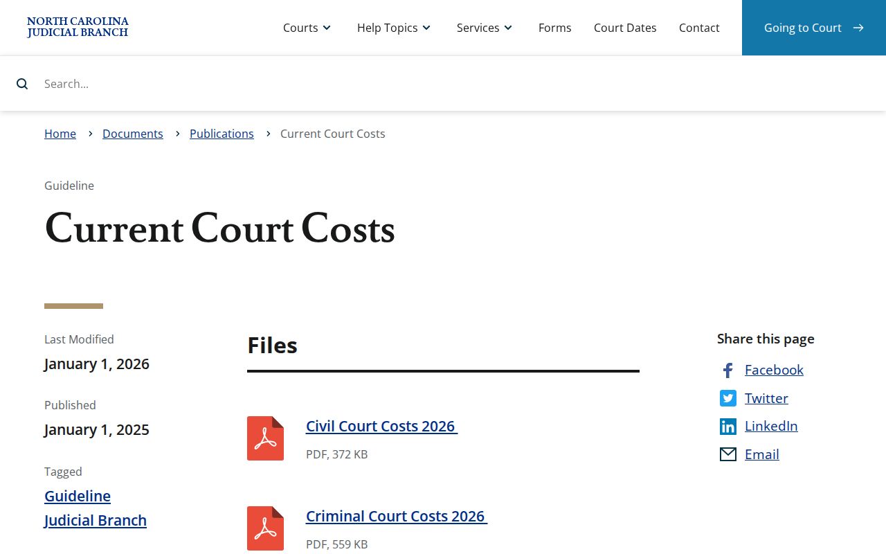 Wilson County court records current North Carolina court costs resource