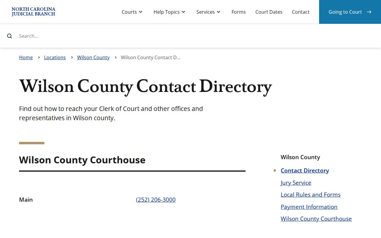 Wilson County court docket clerk contact directory