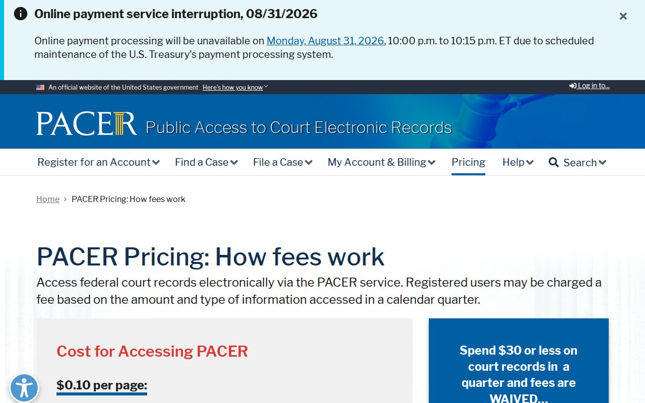 Kenly court docket source showing PACER federal court record access