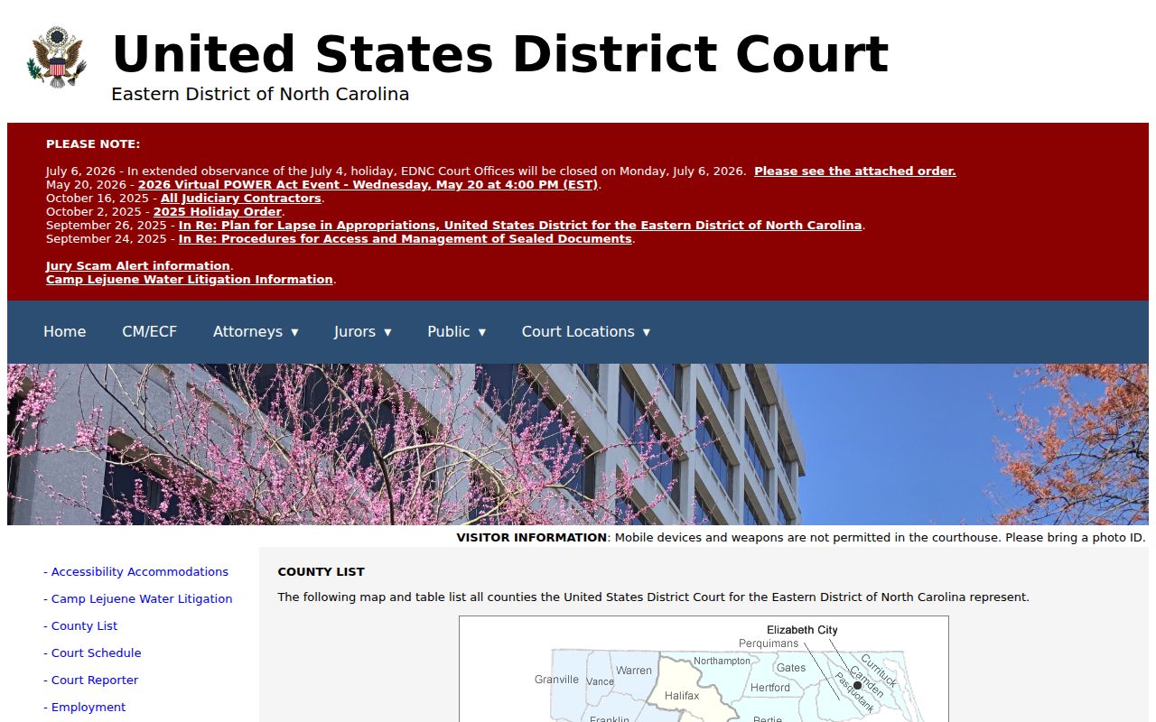 Lucama court docket source showing Eastern District of North Carolina county information